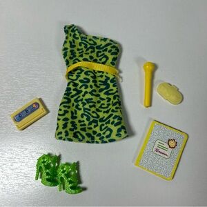 Mattel Barbie Doll Fashionistas Outfit Green Yellow Animal Print Dress Shoes Lot